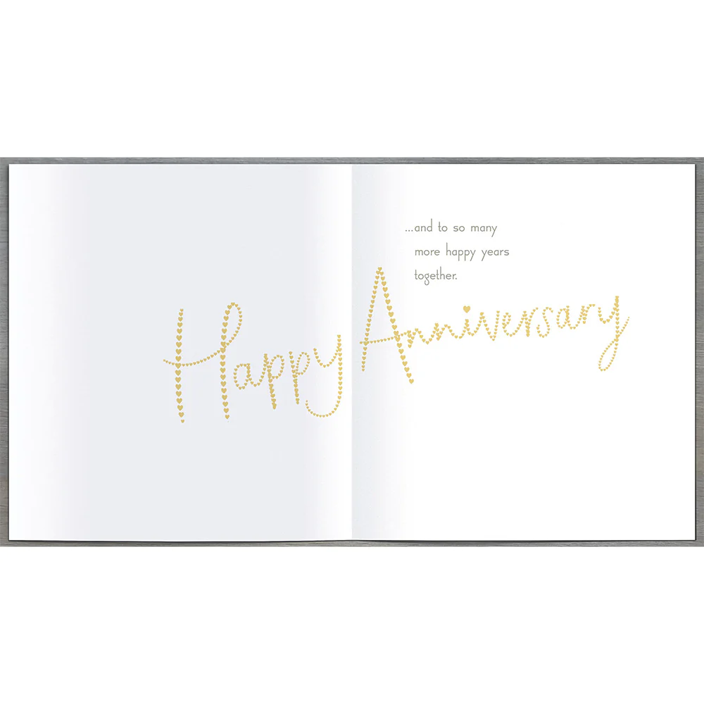 UK Greetings anniversary greeting card for husband featuring 3D gold hearts and elegant design.