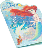 Ariel Little Mermaid holographic birthday greeting card featuring Ariel with underwater sea life, by UK Greetings.