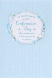 Baby blue design confirmation greeting card for boy from UK Greetings, featuring a charming, celebratory message and decorative elements.