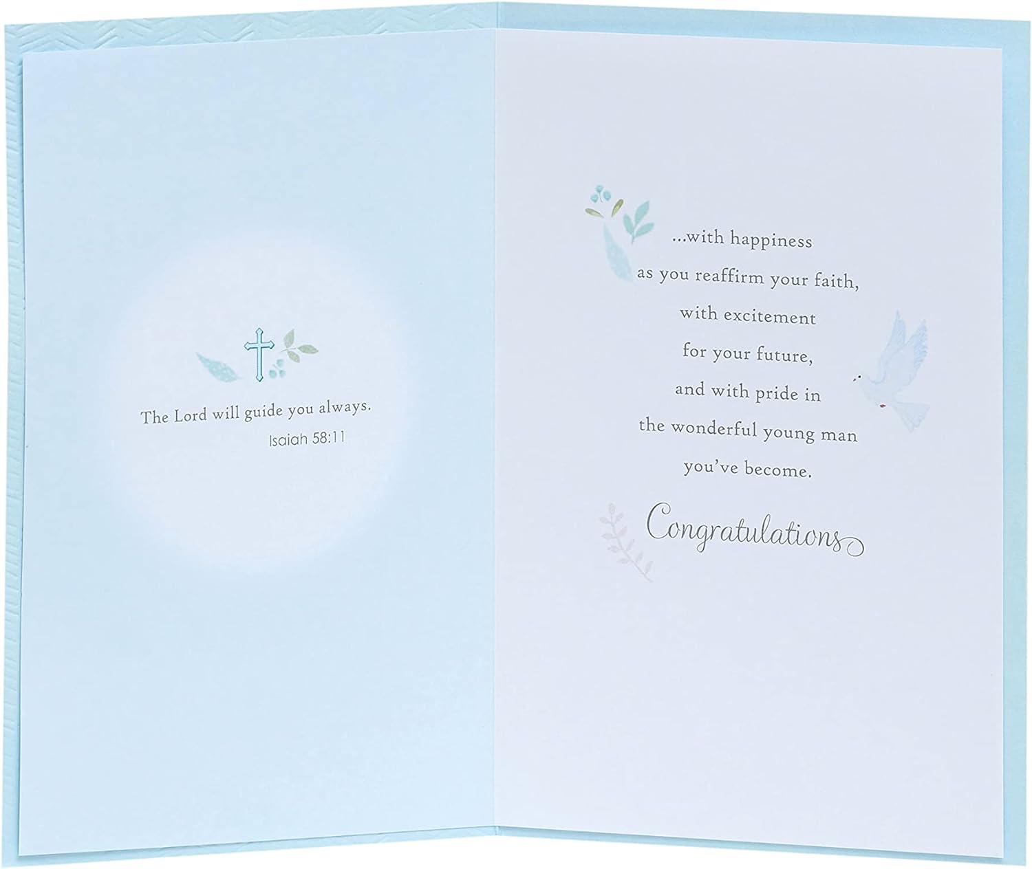 Baby blue confirmation greeting card for boy featuring a charming design, perfect for celebrating a special occasion.