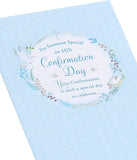Baby blue confirmation greeting card for boy with elegant design, ideal for religious celebrations, by UK Greetings.