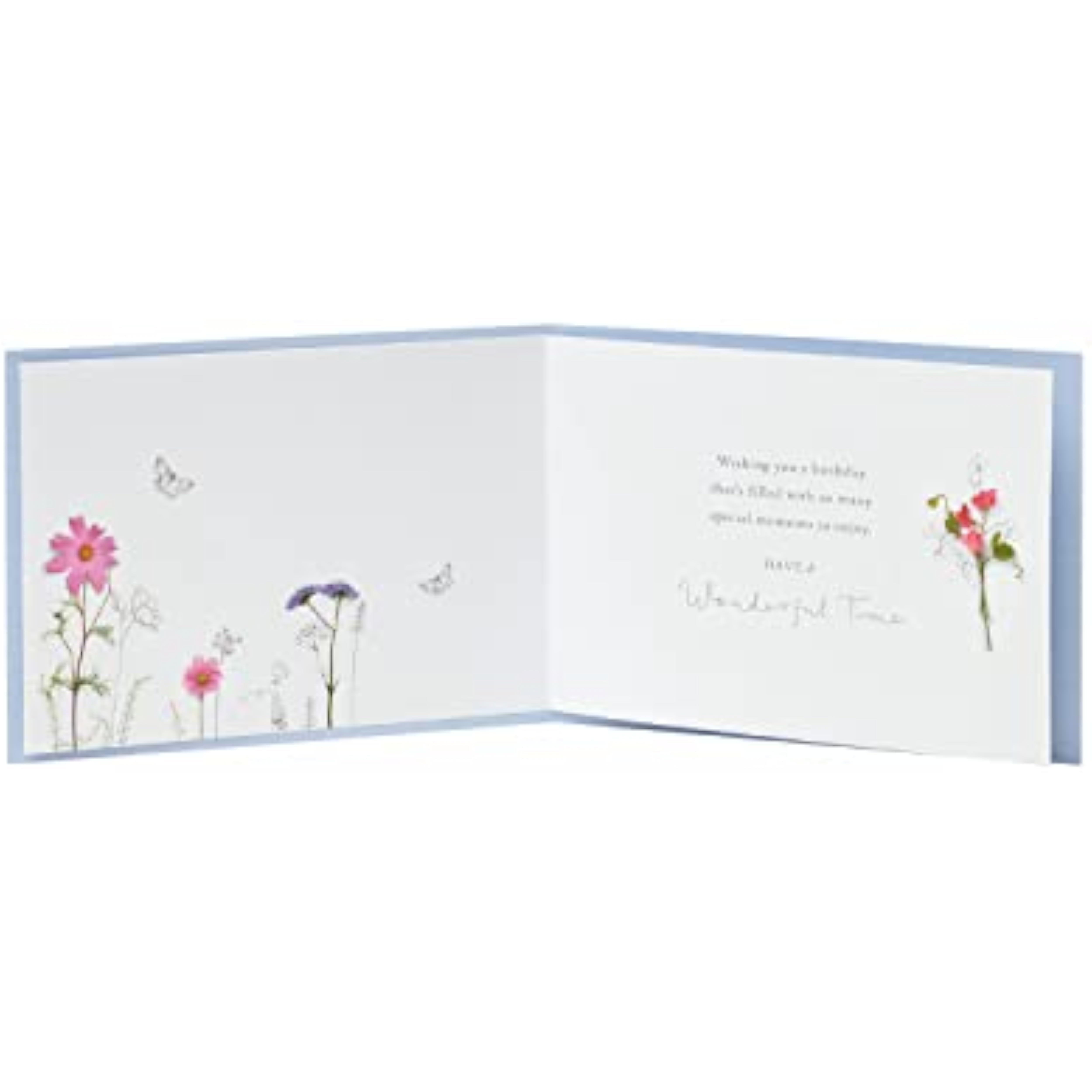 UK Greetings floral birthday wishes greeting card featuring colorful floral design and heartfelt message inside.