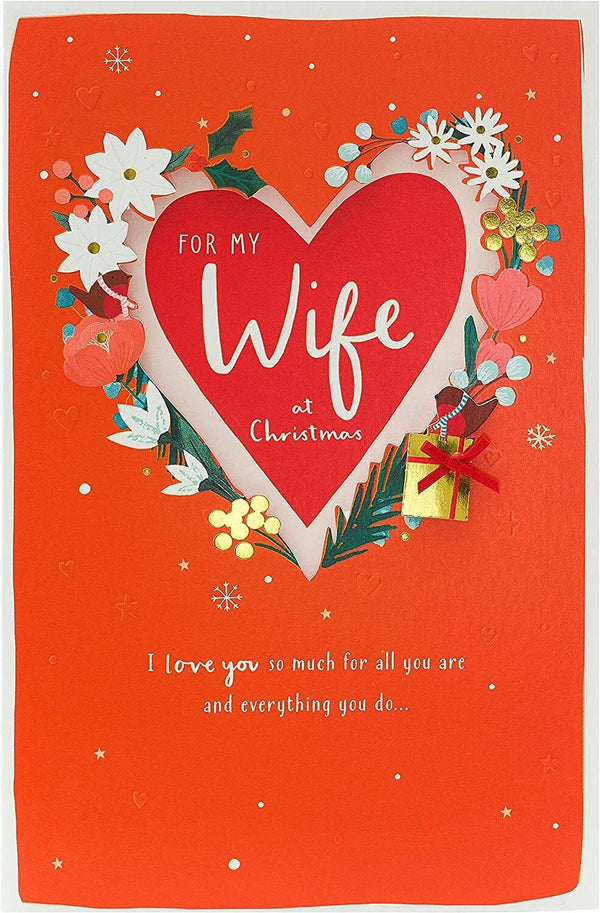 UK Greetings Christmas greeting card for wife featuring festive design, perfect for celebrating her with love and holiday cheer.