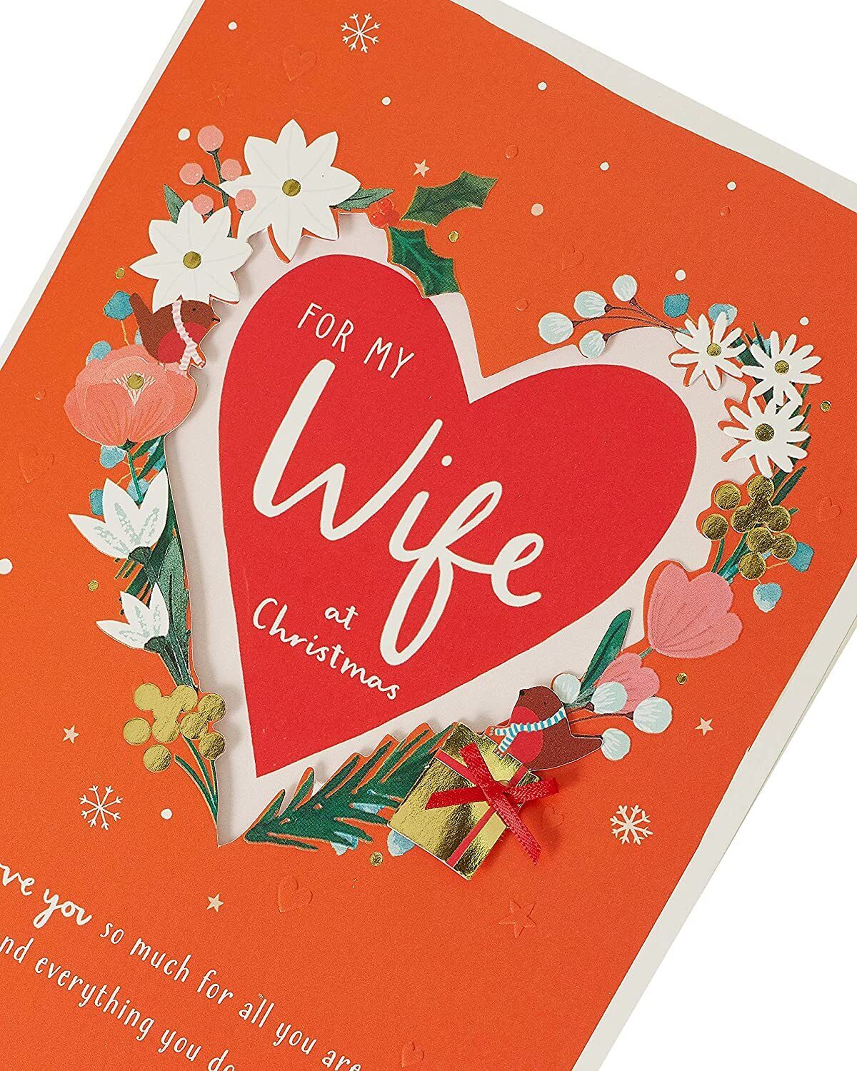 Elegant Christmas greeting card for wife from UK Greetings featuring festive design and heartfelt message for the holiday season.