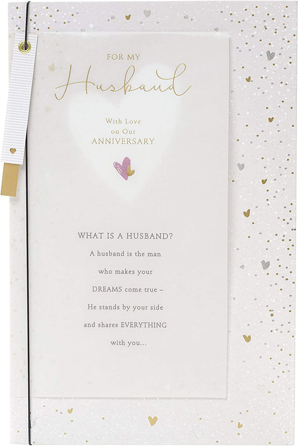 UK Greetings anniversary greeting card featuring a beautiful design for husbands, perfect for celebrating special occasions.