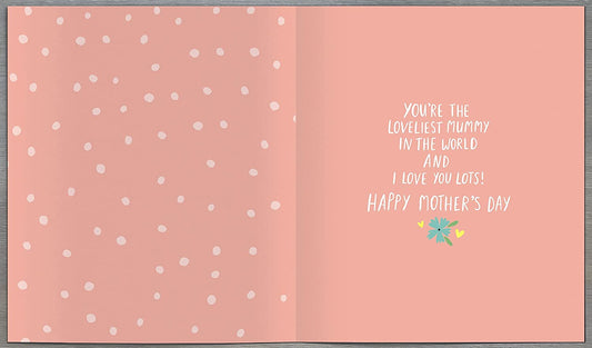 Cute Mother's Day greeting card from UK Greetings featuring a "Best Mummy Ever! I Love You" message with colorful illustrations.
