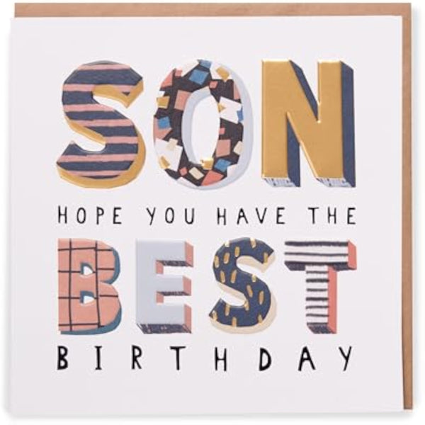 Stylish UK Greetings birthday greeting card for sons with celebratory design and heartfelt message for special occasions.