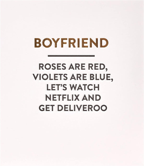 Funny birthday greeting card for boyfriend with humorous design, UK Greetings brand, featuring colorful and playful artwork.