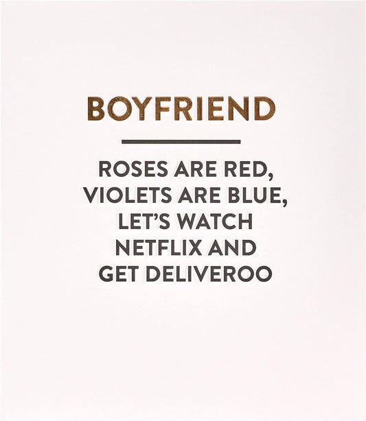 Funny birthday greeting card for boyfriend with humorous design, UK Greetings brand, featuring colorful and playful artwork.