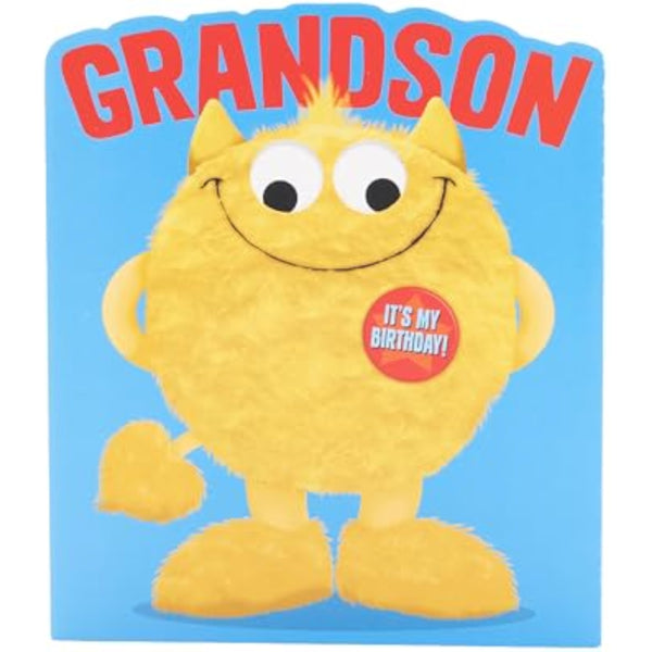 Colorful greeting card for grandson featuring a googly-eyed monster design, perfect for birthday wishes from UK Greetings.