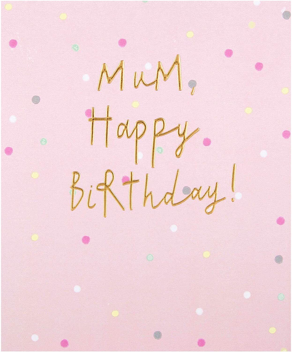 Hallmark UK Greetings birthday greeting card for mum with embossed text design, featuring floral and decorative accents.