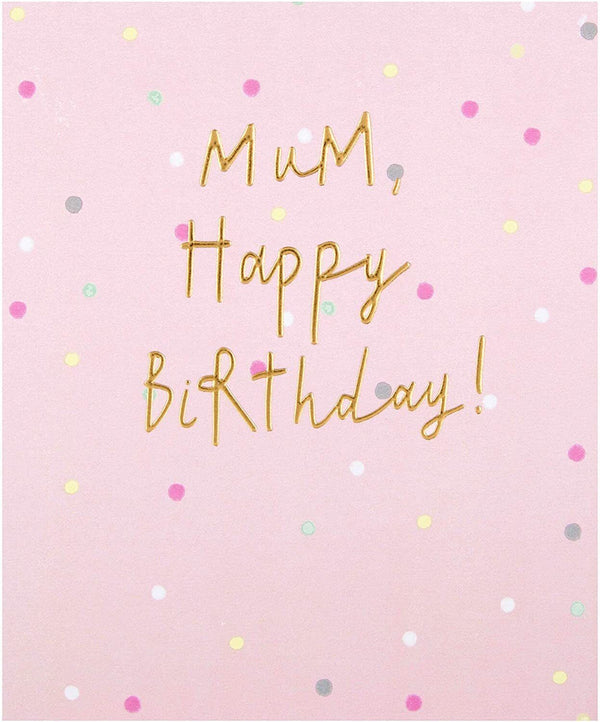 Hallmark UK Greetings birthday greeting card for mum with embossed text design, featuring floral and decorative accents.