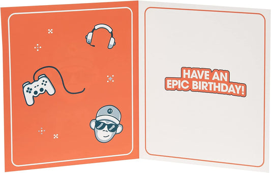 Birthday greeting card for nephew featuring a monkey gamer design, UK Greetings, with colorful illustrations of a gaming monkey.
