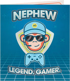 Birthday greeting card for nephew featuring a monkey gamer design, UK Greetings, with colorful gaming-themed artwork.