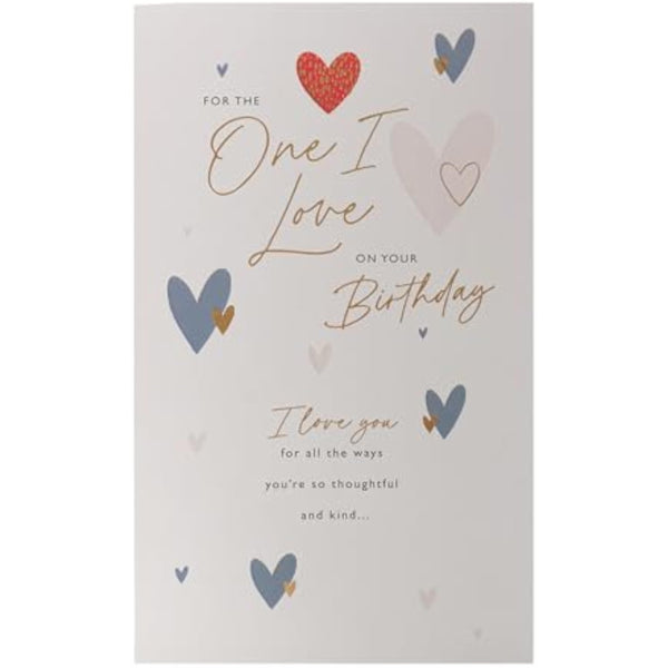 Heart-themed birthday greeting card for loved ones from UK Greetings, featuring colorful heart illustrations and cheerful design.