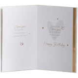 UK Greetings birthday greeting card with a hearts design, featuring colorful heart illustrations for loved ones.