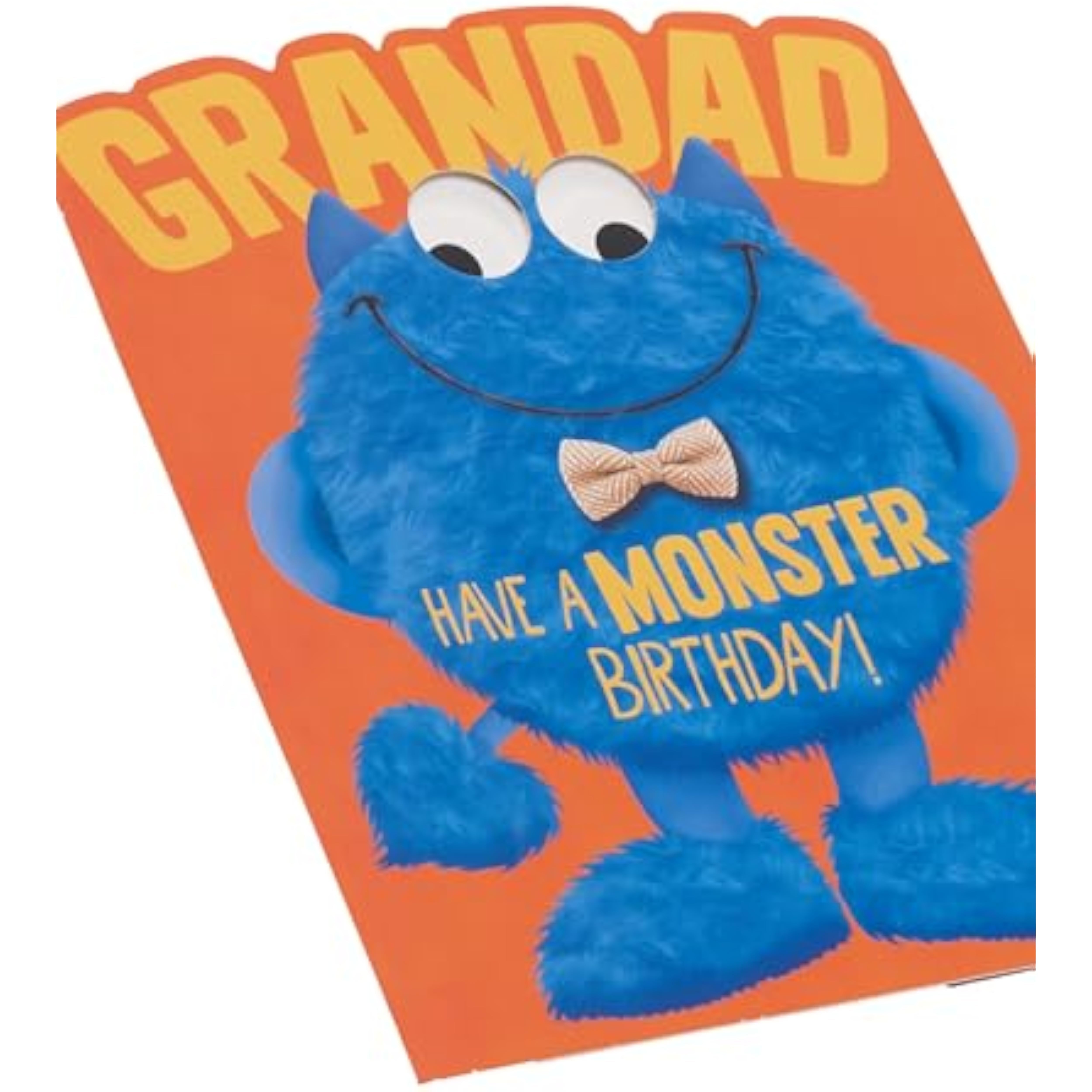 Blue googly-eyed monster greeting card for grandad's birthday, featuring playful monster illustration from UK Greetings.