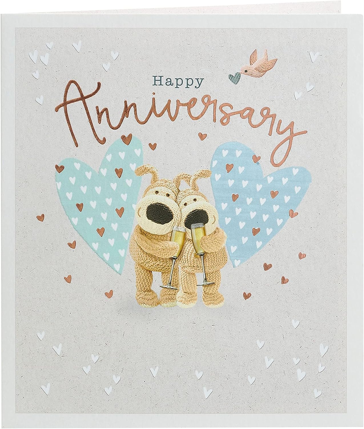 Boofle anniversary greeting card by UK Greetings with copper foil detail, featuring a cute character and festive design.