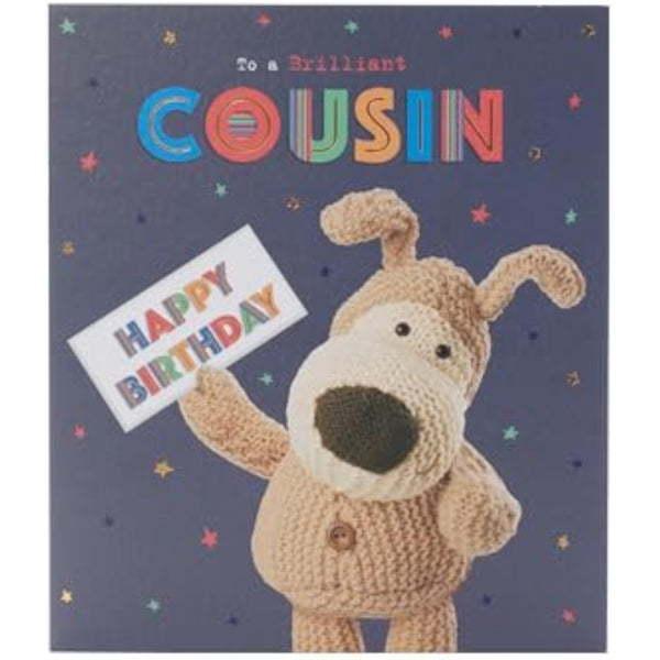 Cute Boofle birthday greeting card for cousin with colorful, adorable design by UK Greetings, featuring cheerful cartoon character.