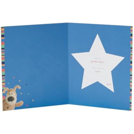 Cute Boofle birthday greeting card for cousin featuring a charming design, UK Greetings brand, with colorful illustrations.
