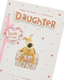 Cute Boofle birthday greeting card for daughter with envelope, featuring a charming design and a big present illustration.
