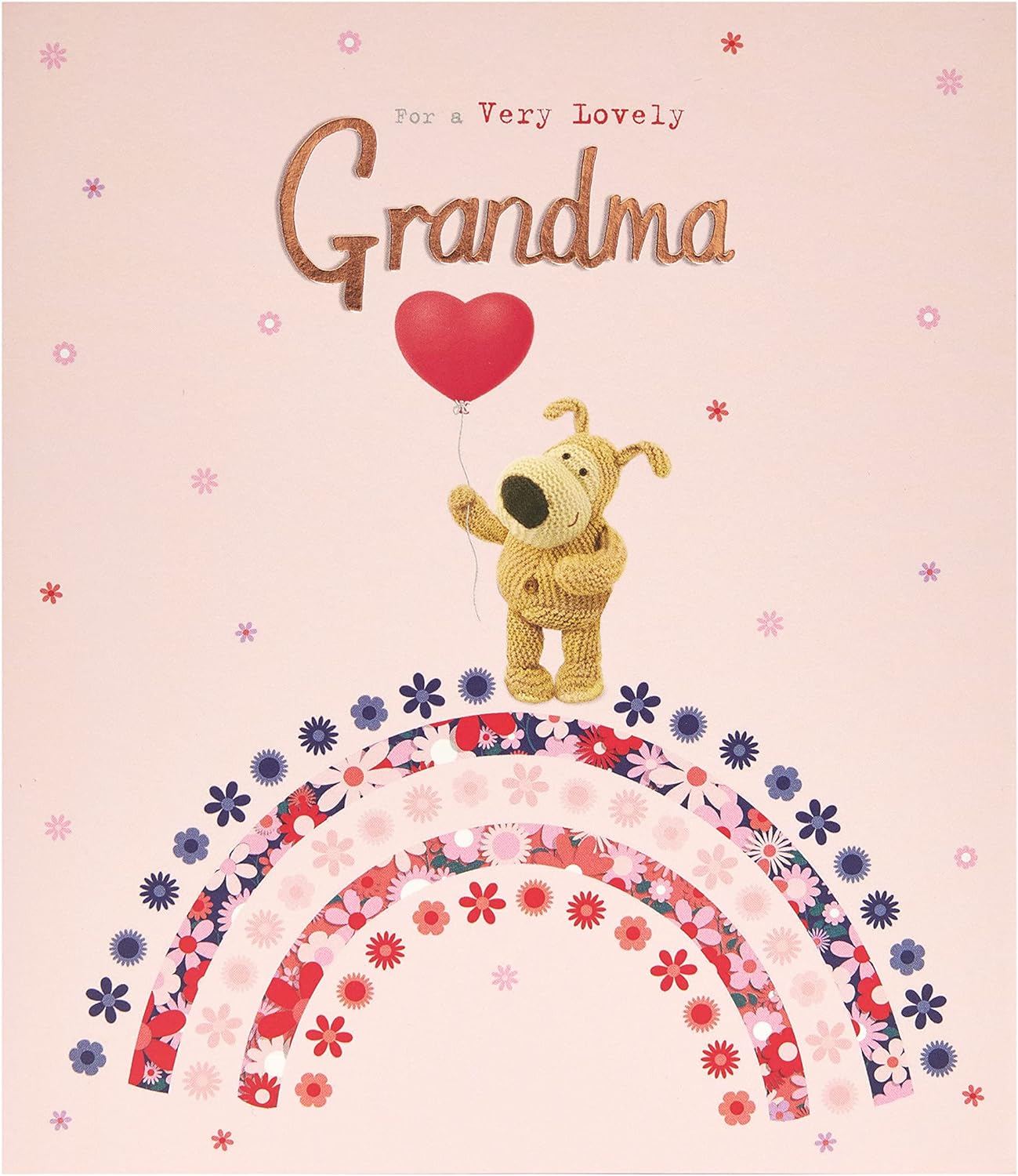 Boofle birthday greeting card for grandma with envelope, featuring a sweet design and balloon decorations.