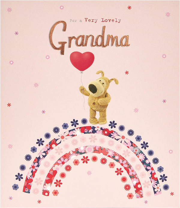 Boofle birthday greeting card for grandma with envelope, featuring a sweet design and balloon decorations.