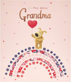 Boofle birthday greeting card for grandma with envelope, featuring a sweet design and balloon decorations.