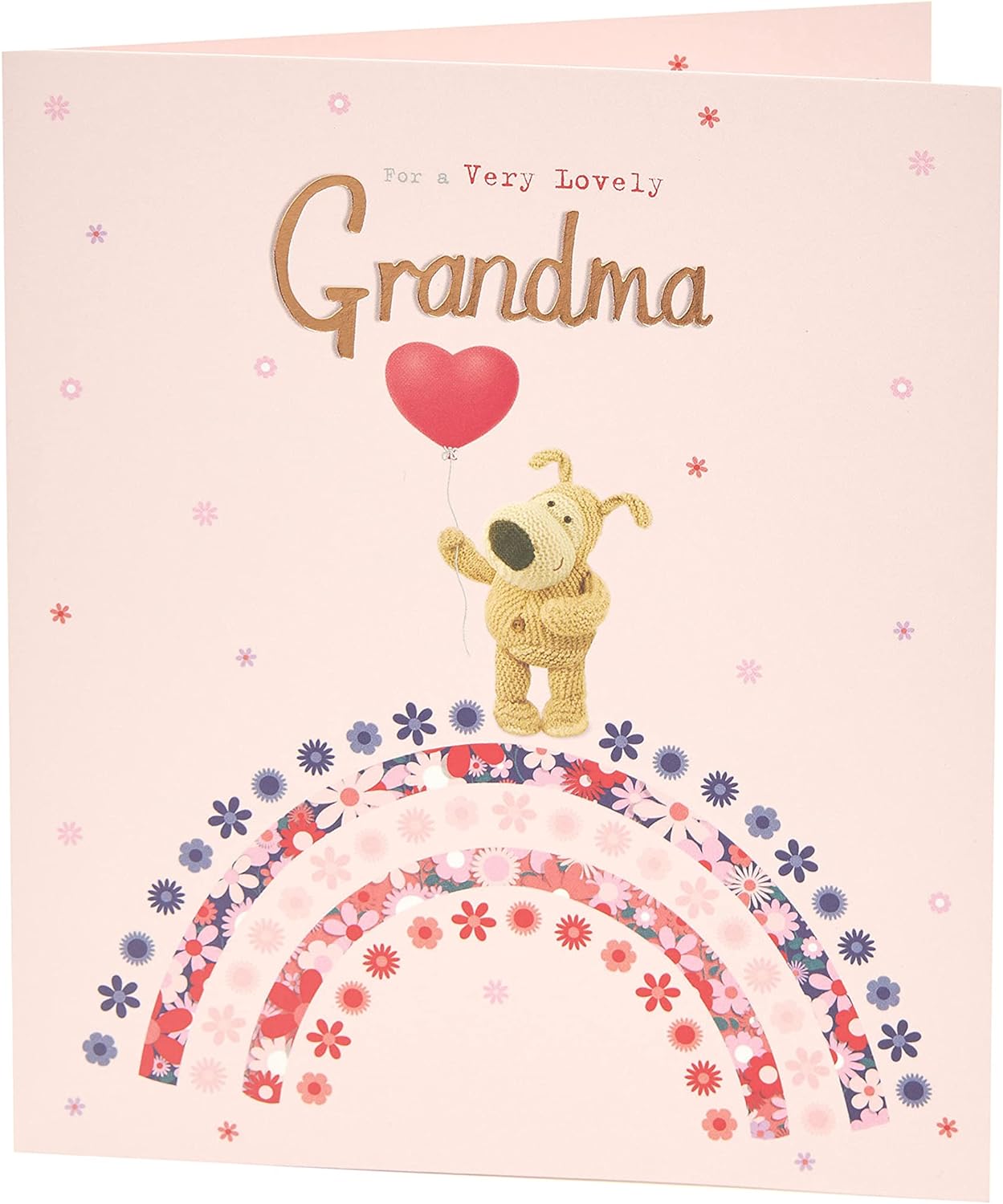 Boofle birthday greeting card for grandma with colorful balloon design and envelope, UK Greetings, multi-colored, sweet and cheerful.