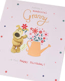 Cute Boofle birthday greeting card for granny with envelope, featuring a watering flowers design by UK Greetings.