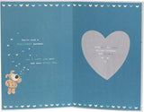 Cute Boofle birthday greeting card for husband with envelope, featuring Boofle holding a heart above his head in a charming design.