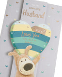 Cute Boofle birthday greeting card for husband by UK Greetings, featuring Boofle holding a heart above his head with envelope included.