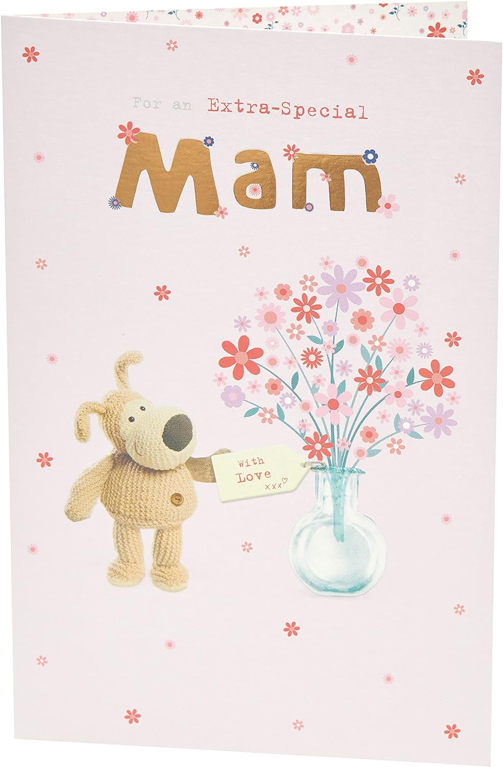 Boofle birthday greeting card for mom with envelope, featuring a lovely floral vase design by UK Greetings.