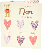 Cute Boofle birthday greeting card for Nan with envelope, featuring a adorable design holding a heart from UK Greetings.