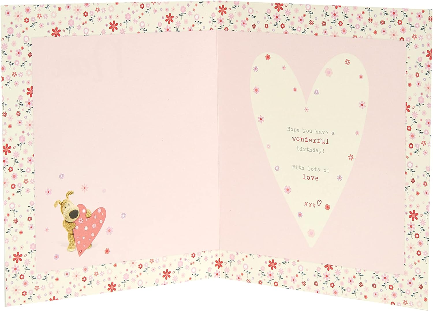 Cute Boofle birthday greeting card for Nan from UK Greetings, featuring a heart-holding design with an envelope.