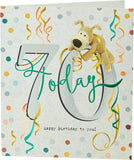 UK Greetings Boofle 70th Birthday Card with colorful illustration featuring adorable character and celebratory design.