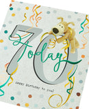 UK Greetings Boofle 70th Birthday Card featuring a colorful illustrated design and cheerful message for celebrating a special milestone.
