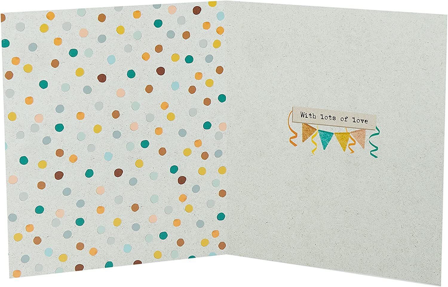 Boofle celebrating 70th birthday greeting card with colorful illustrated design on white background, UK Greetings product.
