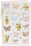 Colorful Boofle butterflies birthday greeting card with vibrant butterfly illustrations, perfect for celebrating special occasions.