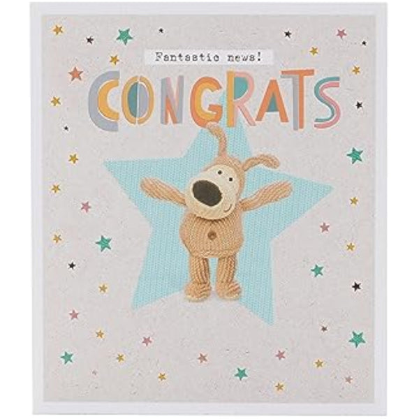 Cute Boofle congratulations greeting card with copper foil accents, featuring a charming design and UK Greetings branding.