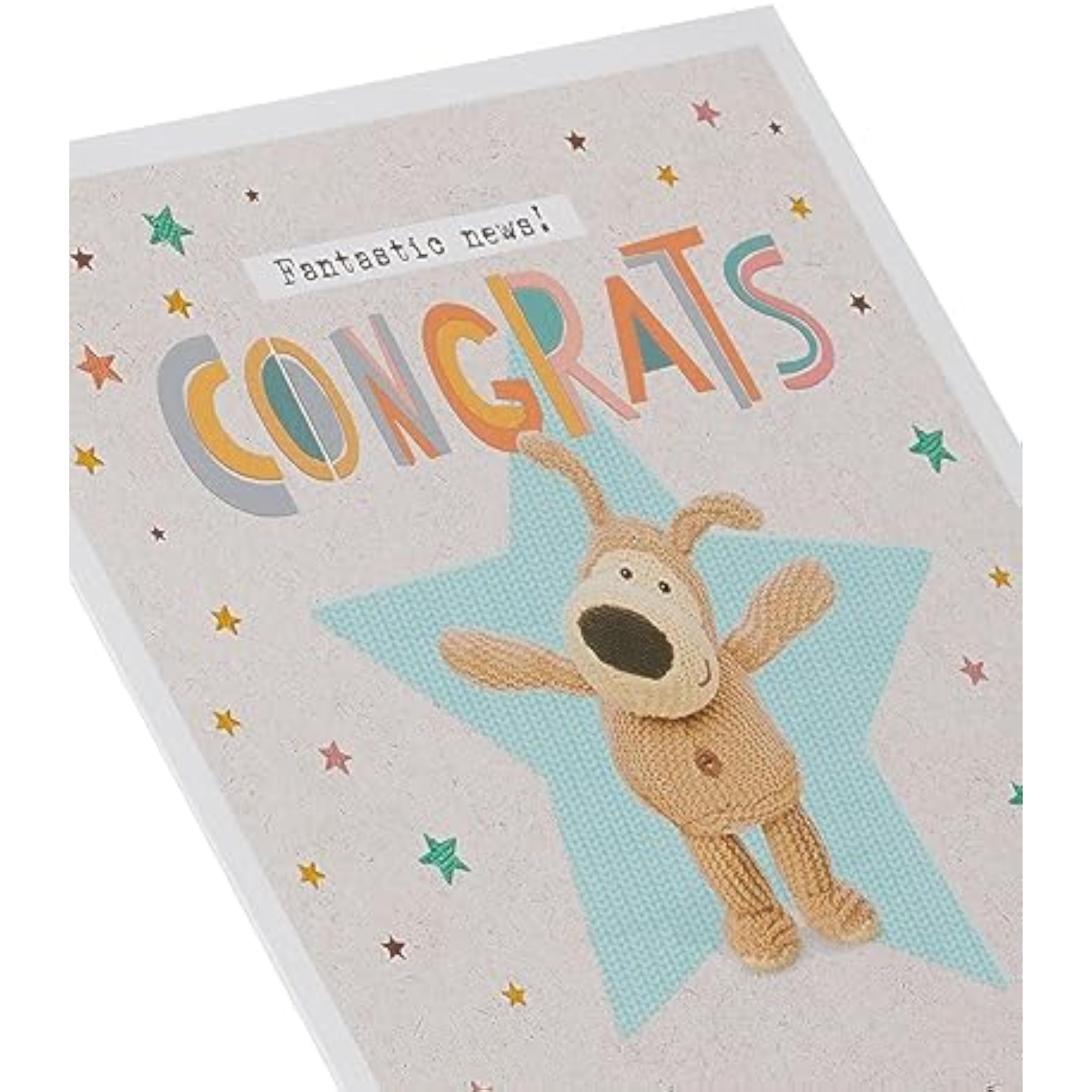 Cute Boofle congratulations greeting card with copper foil accents, featuring adorable design for special occasions.