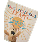 UK Greetings Boofle exam pass congratulation greeting card featuring a cheerful cartoon dog with celebratory design elements.