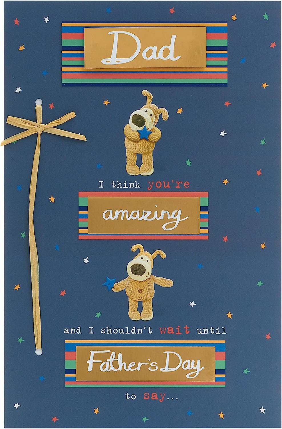 Boofle Father's Day greeting card for dad from UK Greetings, featuring colorful cartoon character and heartfelt message.