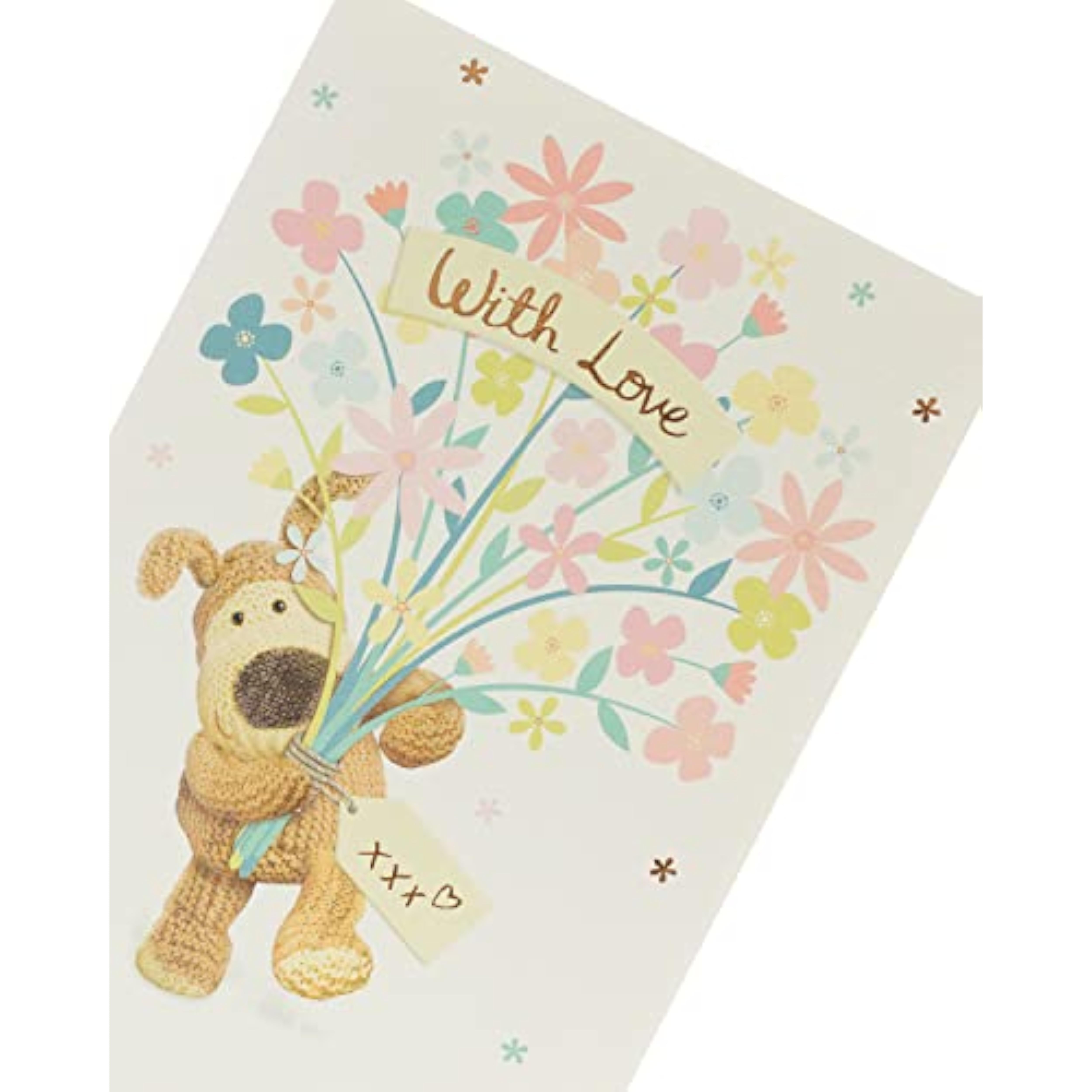 Bright Boofle Flowers birthday greeting card featuring colorful floral designs and adorable character illustrations from UK Greetings.
