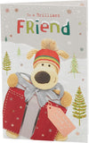 Cute Boofle Friend Christmas greeting card with presents design from UK Greetings, featuring festive holiday imagery.