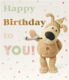 Gold foil lettering birthday greeting card featuring Boofle design, perfect for celebrating special occasions.