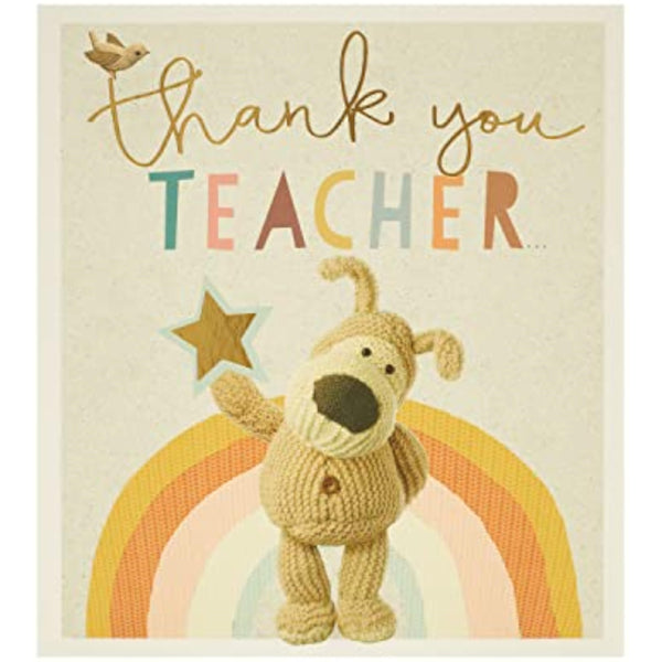 Gold Boofle Thank You Hug greeting card by UK Greetings featuring adorable cartoon dog with a heartfelt thank you message.