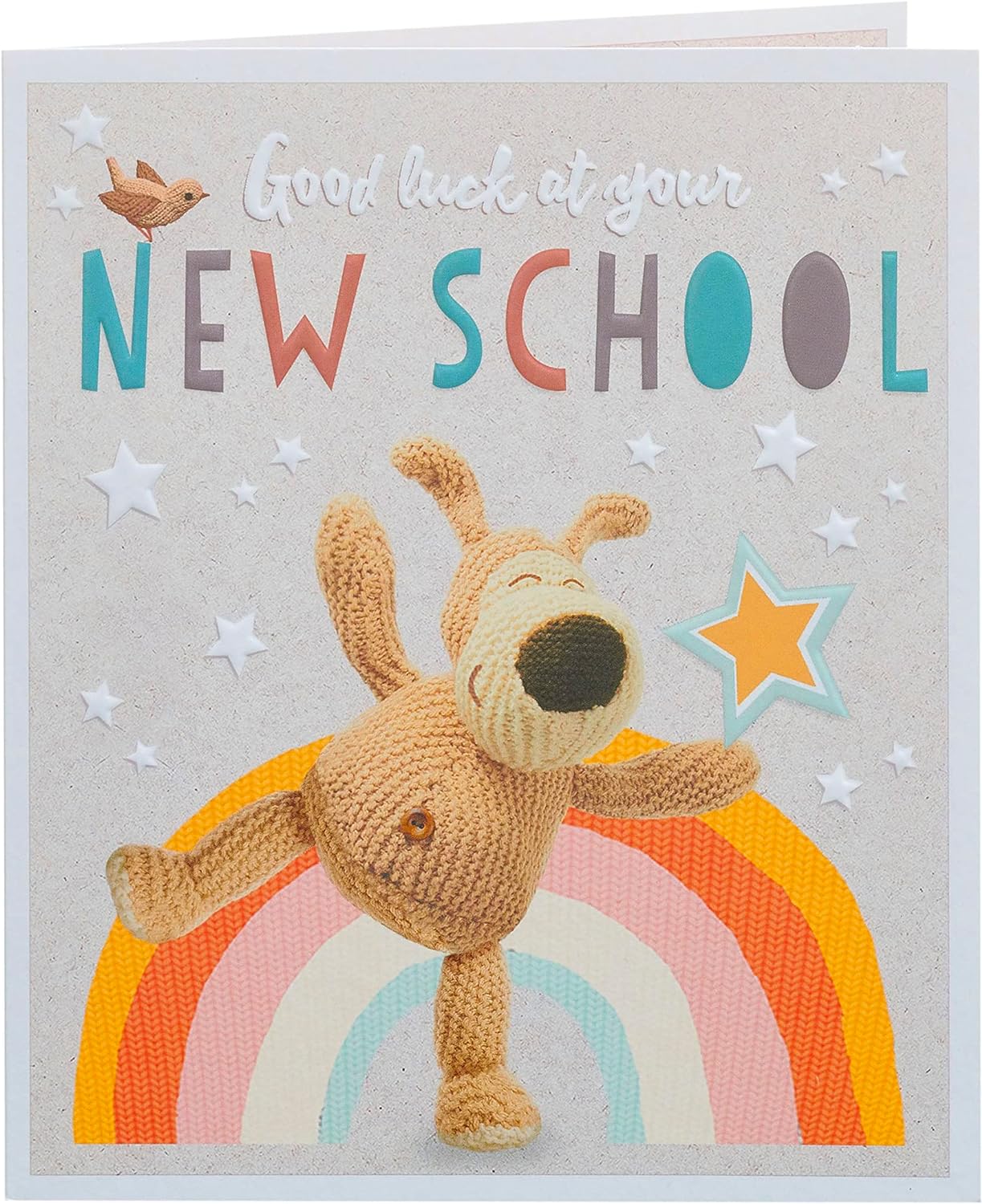 UK Greetings Boofle Good Luck At Your New School greeting card featuring cheerful Boofle illustration for students' good luck wishes