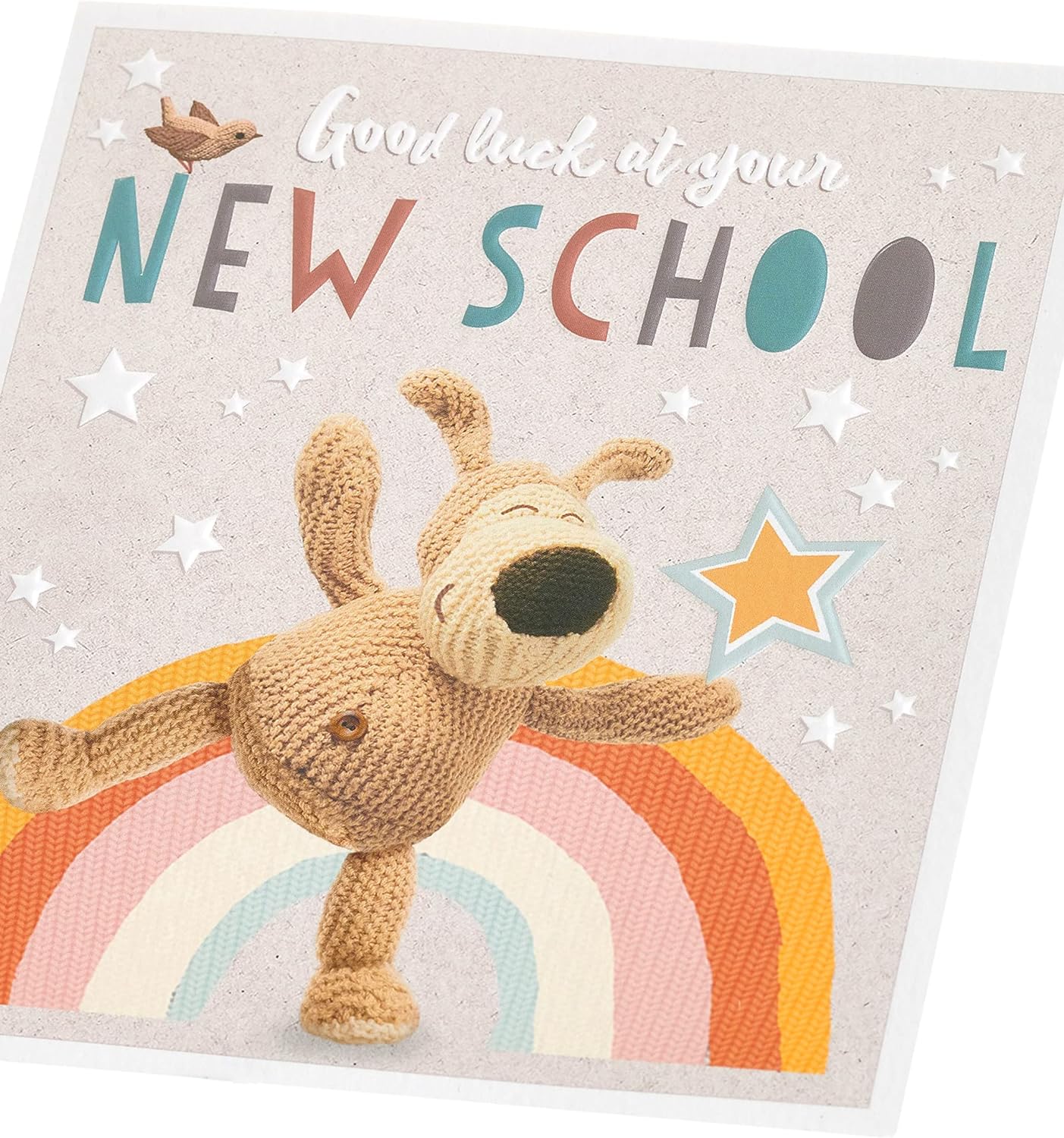 Boofle Good Luck At Your New School greeting card by UK Greetings, featuring colorful cartoon design and cheerful message.