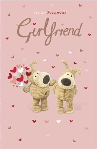 UK Greetings Boofle Heart Bouquet Valentine’s Card for Girlfriend showcasing a cute illustrated card with a heart bouquet design.